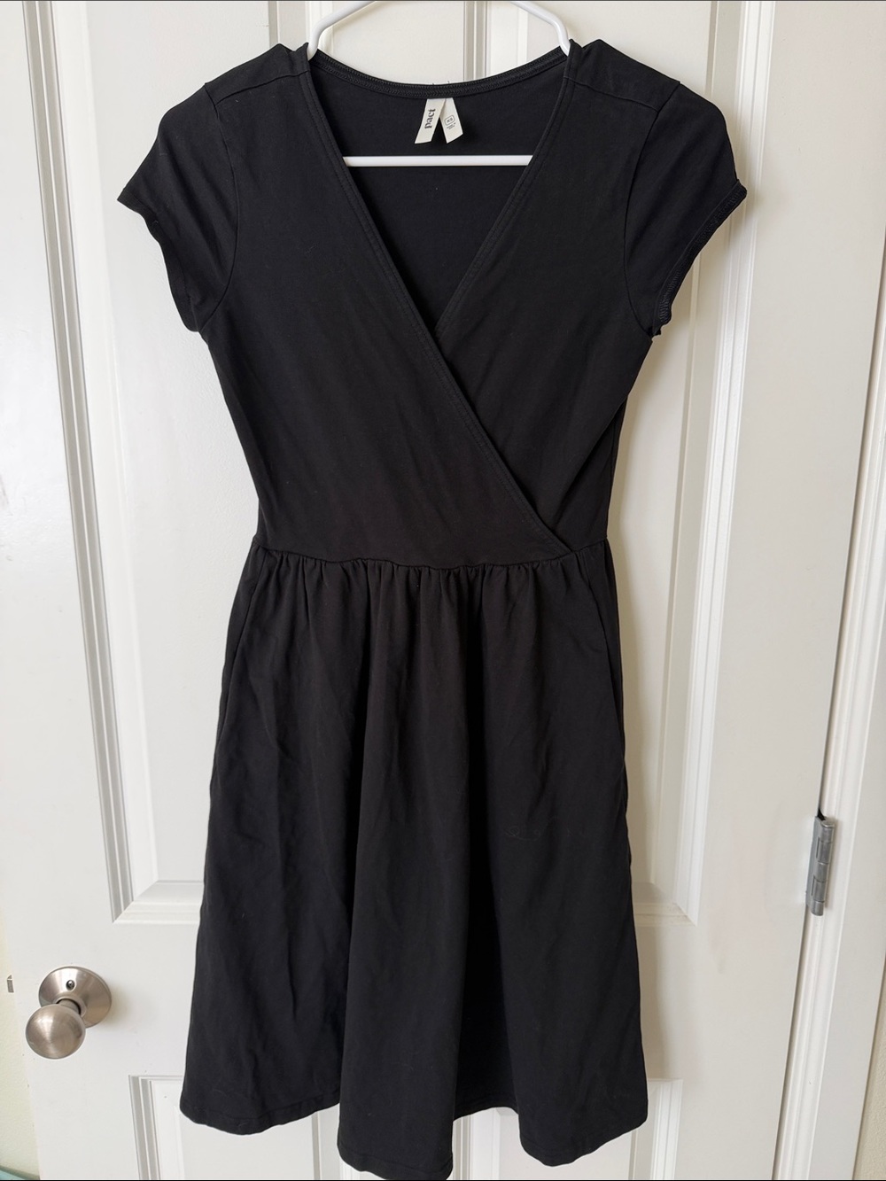 Pact Black Wrap-Front Short Sleeve A-Line Dress